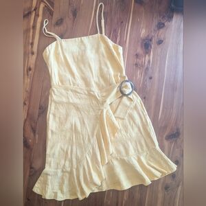 American Eagle Outfitters Yellow Wrap Ruffle Mini Dress